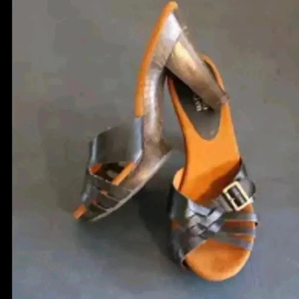 VINTAGE Mossimo Supply Co Women's Sandals size 9 Black 3" Heel slip on - Picture 3 of 5